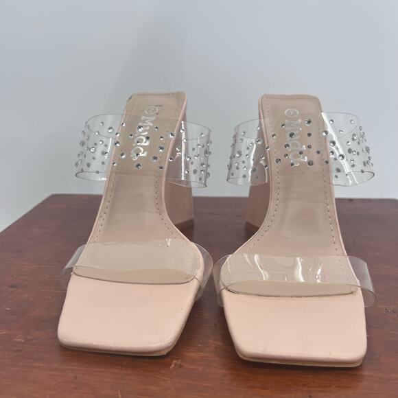 MUDD Y2K Clear Rhinestone Nude Clear Square Toe Chunky Heels Womens 7 - Picture 3 of 11